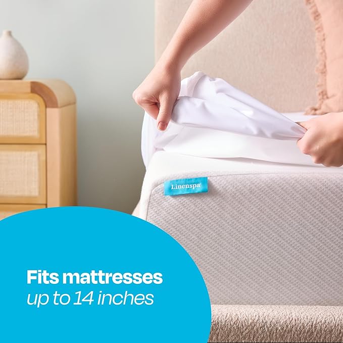 Linenspa 5-Sided Waterproof Mattress Protector – Breathable, Fitted Sheet Style, Machine Washable – Full Size Mattress Protector, White