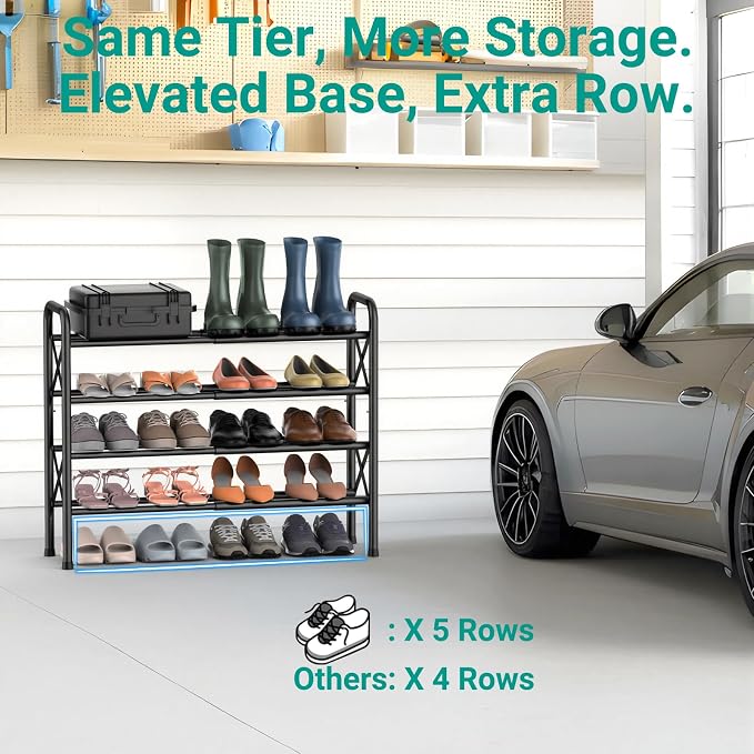 YEASHEIN 4-Tier Expandable Shoe Rack for Closet Floor, X-Frame Metal Small Shoe Rack for Entryway, Adjustable Shoe Shelf Organizer, Free Standing Shoe Racks for Front Door Entrance, Garage - Black - Image 4