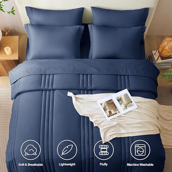 CozyLux Full Size Comforter Sets - 7 Piece Bed in a Bag Navy Blue Comforter Set with Sheets Bed Set All Seasons, Soft Bedding Set with Down Alternative Comforter, Sheets, Pillowcases & Shams