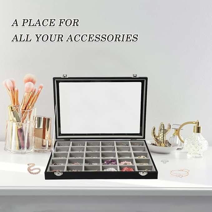 Stratalife Jewelry Organizer Earring Holder Jewelry Tray Earring Storage Organizer Display Rock Collection Box Jewelry Storage For Women Girls 30 Grid (Gray Black) - Image 3