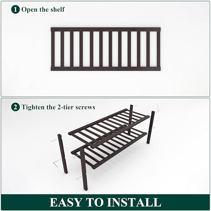 Smiry Shoe Rack, 2 Tier Bamboo Shoe Organizer, Stackable Free Standing Wooden Shoe Storage Shelf for Closet, Entryway, Front Door Entrance, Brown - Image 6