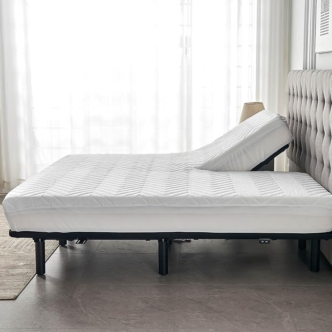 Kingnex Split Top Queen Waterproof Mattress Protector, 60x80, 14 Deep Pocket, Fitted Sheet Style, Brushed Polyester, White, Quilted, Washable
