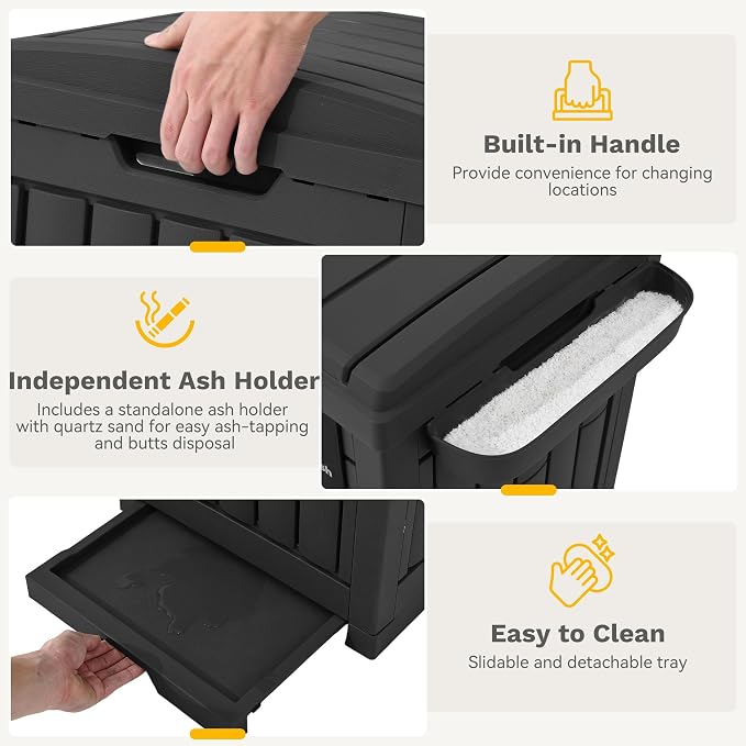 DWVO 38 Gallon Outdoor Trash Can, Set of 2 Resin Garbage Bins with Lids, Includes 2 Sorting Labels, Ash Holder, Stakes & Suction Cups, Hideaway Storage for Patio Backyard Garden, Black - Image 5
