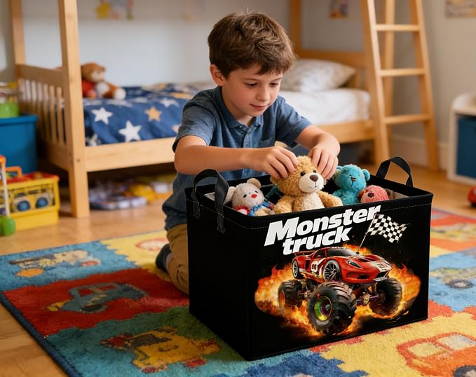 Rectangular Kids Baskets Moster truck Basket Cute Storage Bins Organizer Box Boys Room Decor for Home.(Black racing car) - Image 4