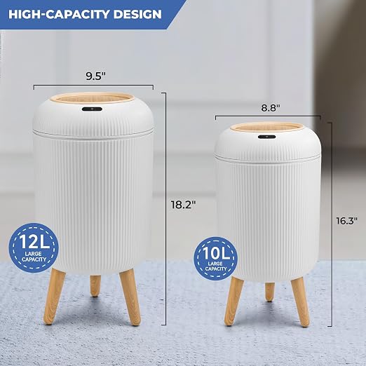 Pukomc 2 Pack Automatic Trash Can 12L /3 Gallon and 10L /2.64 Gallon Bathroom Trash Bin with Lid Touchless Small Smart Motion Sensor Garbage Cans for Kitchen, Bathroom,Living Room and Bedroom - Image 2