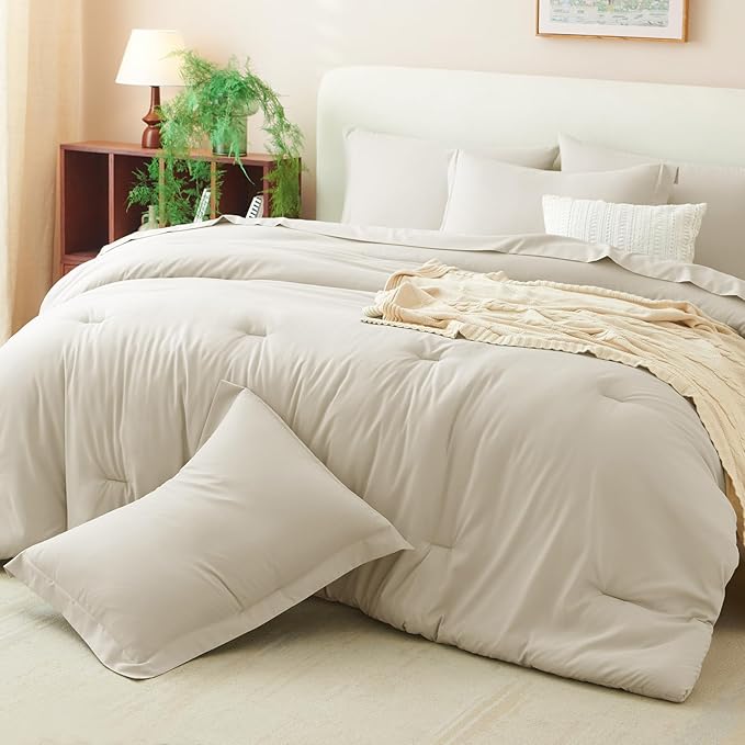 CozyLux Full Size Comforter Sets Oatmeal, 7 Pieces Bed in a Bag Full Comforter Set with Sheets, Luxury Bedding Set with Down Alternative Comforter, Fitted Sheet, Flat Sheet, Pillowcases & Shams