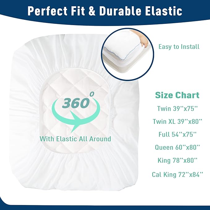 California King Mattress Pad Cotton Mattress Pad Cover Quilted Mattress Cover 18-22" Deep Pocket Mattress Protector Cal King Size White Down Alternative Filling Noiseless & Breathable
