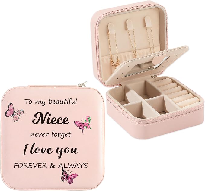 Niece Gifts Pink Butterfly Jewelry Box for Nieces Birthday Gifts Christmas Valentines Mothers Day Gift for Nieces from Aunt Uncle Niece Graduation Gift Portable Travel Jewelry Display Case by Unknown