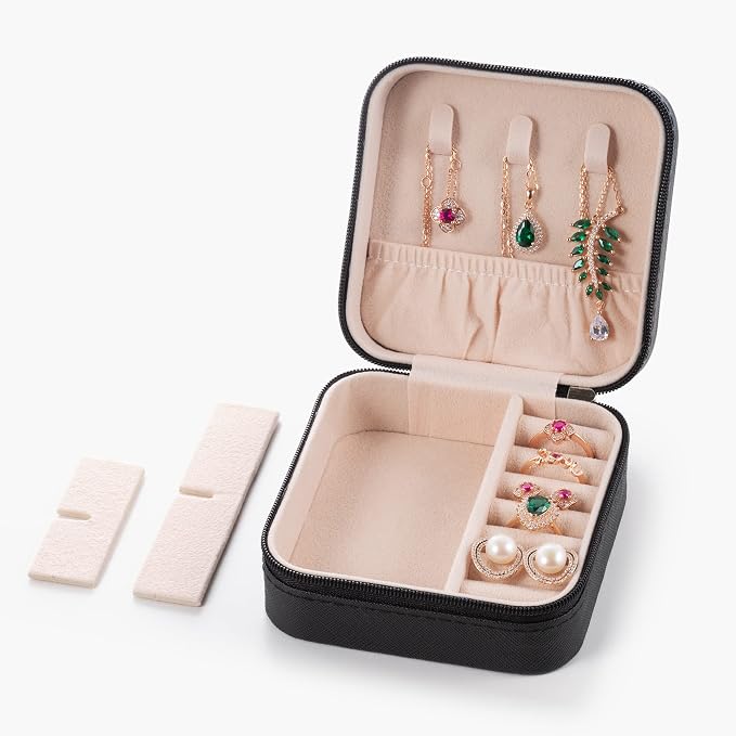 5pack/PU Leather Travel Jewelry Case, Mini Jewelry Box, Small Jewelry Organizer Portable Display Storage Case for Rings Earrings Necklace Bracelet Bangle,Gifts for Girls Women (Black) - Image 6