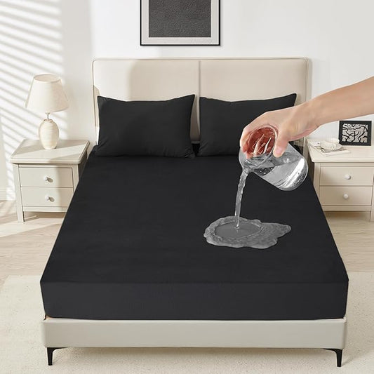 Sufdari Waterproof Mattress Protector Twin Size, Noiseless Mattress Cover with 18" Deep Pocket, Bed Bug Proof and Waterproof Fitted Sheets, Machine Washable Mattress Protectors Black