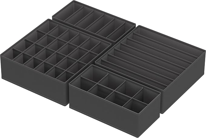 Simple Houseware 4-Pack Drawer Organizer Set - Closet Dividers for Underwear, Socks, Bras, Scarves, Ties - Foldable Non-Woven Storage Boxes, Dark Gray - Image 2
