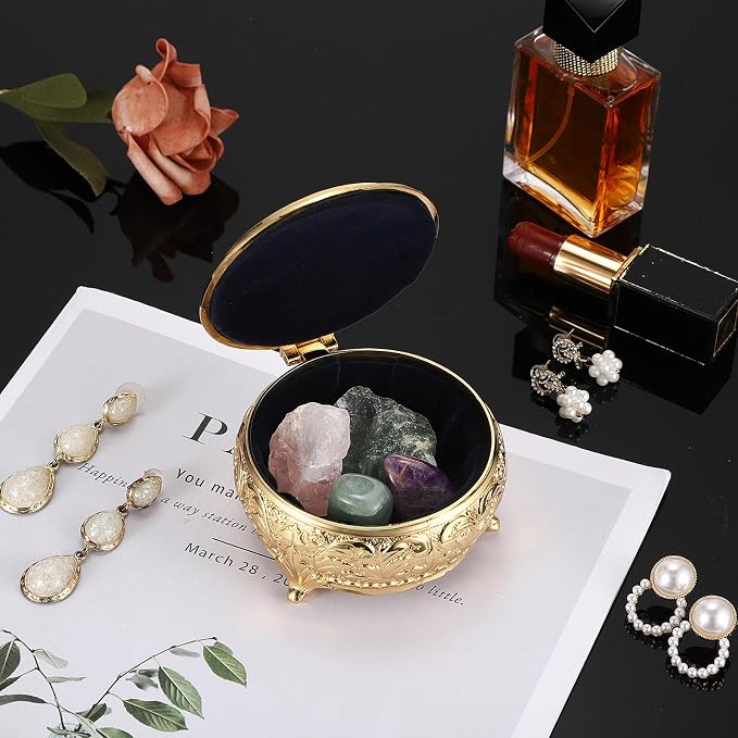 Hipiwe Vintage Metal Jewelry Box Different Shape- Small Antique Ring Earrings Necklace Storage Organizer Case Metal Treasure Chest Trinket Keepsake Gift Box - Image 6