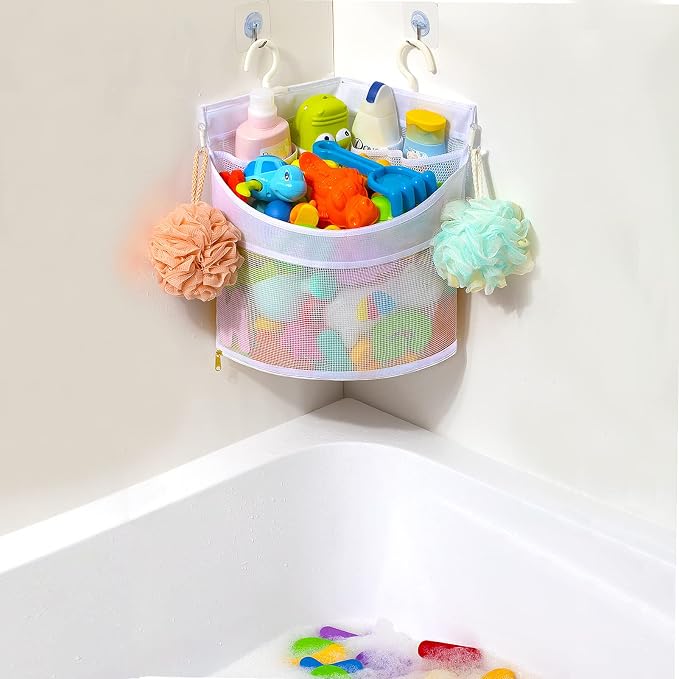 Ligereza Baby Bath Toy Organizer, Quick Drying and Mould Proof, Corner Hang-Suspension Holder, Large Capacity Multi Use Shower Caddy (White) - Image 4