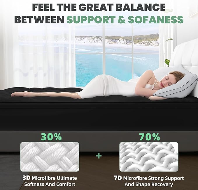 BDEUS Twin Mattress Pad, Extra Thick 1450GSM Mattress Topper, Four Leaf Clover Soft Mattress Protector Cover with 21" Deep Pocket for Back Pain Relief, 3D+7D Down Alternative Fill Overfilled, Black