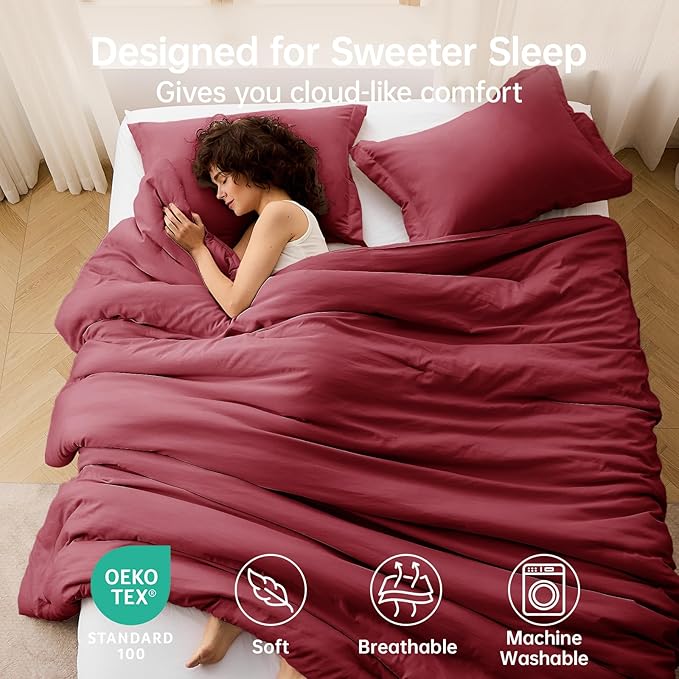 MUXHOMO Full Comforter Sets, All Season Ultra Soft Down Alternative Bedding - 3 Piece Lightweight Bed Set Includes 1 Comforter (82"x86") and 2 Pillow Shams (20"x26"), Burgundy Red