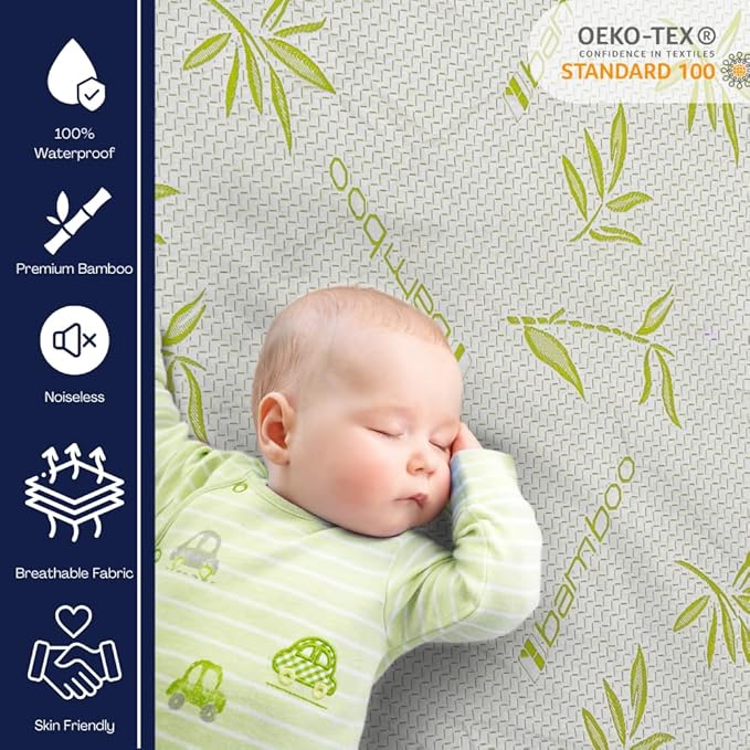 Bamboo Mattress Protector with Zipper - 100% Waterproof Twin XL Size Cooling Mattress Cover - Ultra Soft Jacquard Fabric Breathable Noiseless Mattress Pad Cover - Zippered Mattress Encasement
