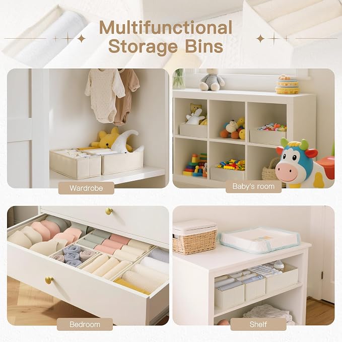 Criusia Drawer Organizer Clothes, 24 Pack Dresser Organizer for Baby Clothes, Underwear, Sock- Foldable Closet Organization and Storage Dividers Bins for Nursery, Bedroom and Dorm (Beige) - Image 6