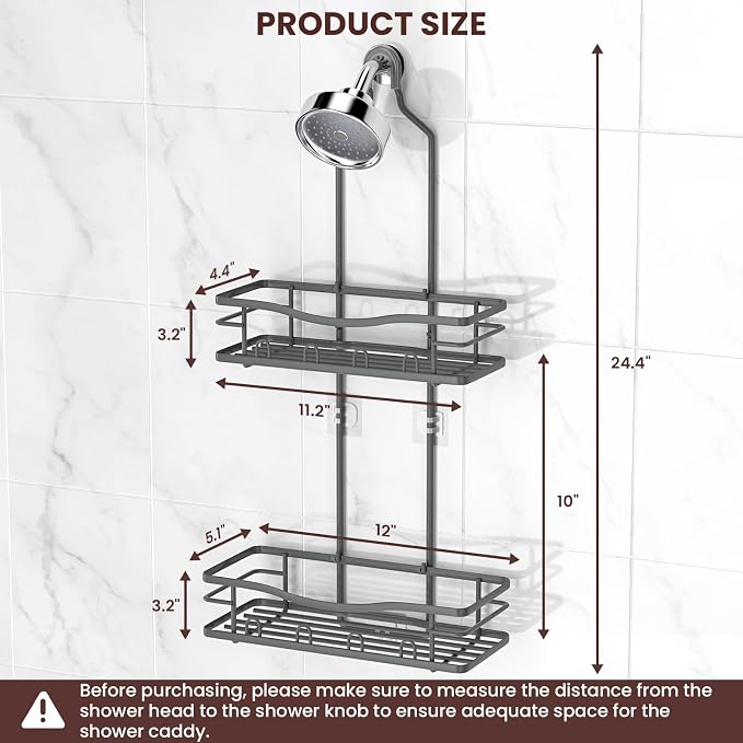 REINHARDT Shower Caddy Hanging, Rustproof Bathroom Caddy Anti-Swing Shower Organizer No Drilling Bath Racks with Soap Holder Multi Hooks Bathroom Storage for Shampoo Sponge, Grey - Image 6