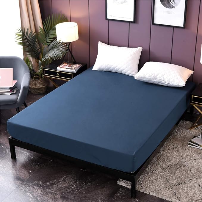 Holawakaka Queen Waterproof Mattress Encasement Protector Blue Fitted Sheet Breathable Bed Mattress Pad Cover, 14" Deep Pocket (Blue, Queen)