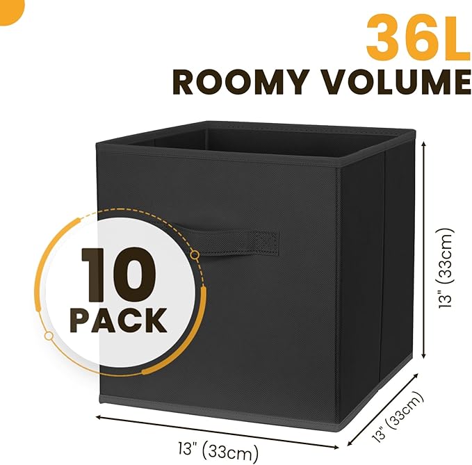 Large Storage Cubes- 13 Inch Cube Storage Bins for Organizing Shelves Kallax - Nursery Closet Organization Bins for Clothes Blanket - 10 Pack Collapsible Decorative Storage Box for Living Room (Black) - Image 2