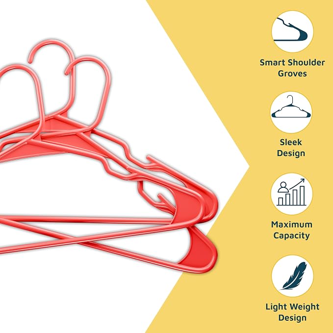 Lifemaster Plastic Clothes Hangers – Heavy Duty Hanger Set, for Organizing Clothes, Dresses, and Coat, Holds Up to 5 lbs, Space-Saving Hangers with Non-Slip Shoulder Grooves, Pack of 30, Red - Image 4