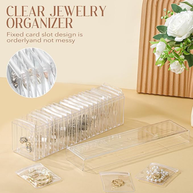 Kenning 21 Pcs Acrylic Jewelry Case Organizer, Clear Jewelry Organizers Holder with Portable Anti Tarnish Storage Bags for Rings, Earrings, Necklaces, Ideal Gifts for Women (Clear) - Image 4