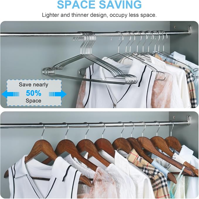 Seropy Clothes Hangers Coat 50 Pack 17.7 Inch Large Bulk Wire Hanger Non-Slip Heavy Duty Clothing Hangers Metal Space Saving Thin Stainless Steel Hanger for Clothes - Image 3