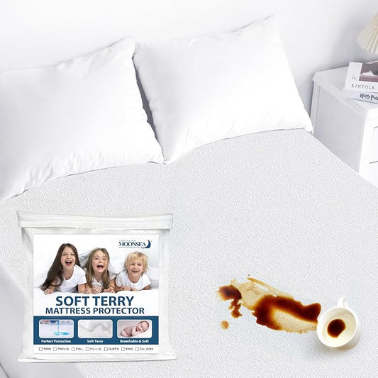 Moonsea King Size Mattress Cover Waterproof Breathable Soft Terry Surface with TPU Layer Fitted 18'' Deep Pocket, All Around Elastic Style Noiseless Protector