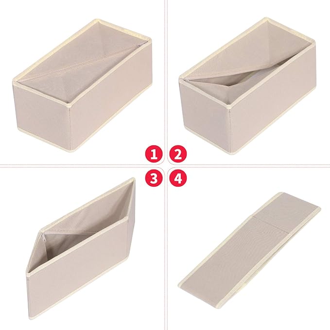 DIOMMELL 6 Pack Foldable Cloth Storage Box Closet Dresser Drawer Organizer Fabric Baskets Bins Containers Divider for Clothes Underwear Bras Socks Lingerie Clothing,Beige 060 - Image 3