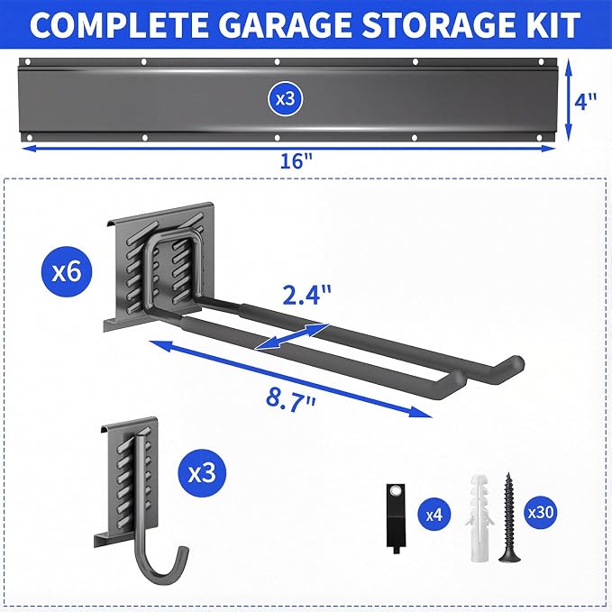 Garden Tool Organizer Wall Mount, 48inch Heavy Duty Garden Tool organizer Storage System, Easy Install With 9 Adjustable Hooks, For Garage, Basement, Shed, Workshop(Black) - Image 7