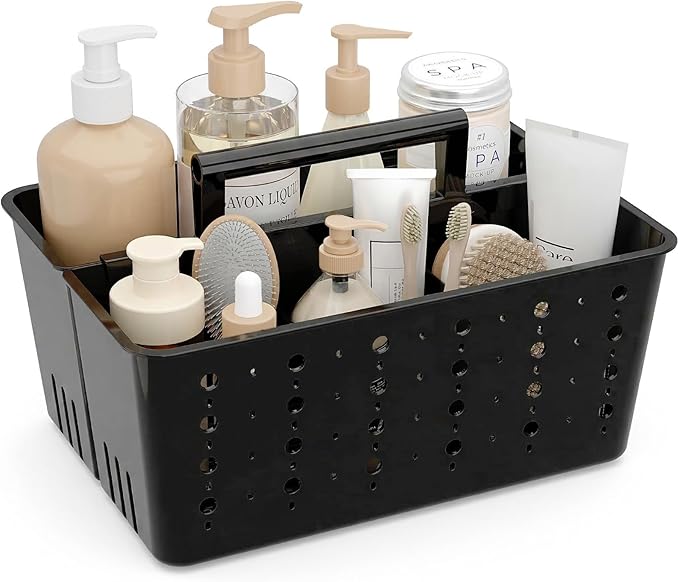 Lifewit Shower Caddy Portable, Cleaning Supplies Caddy Organizer with Handle and Adjustable Dividers, Plastic Shower Basket for Dorm Room Essentials, College, Bathroom, Black, 1 Pack by Lifewit