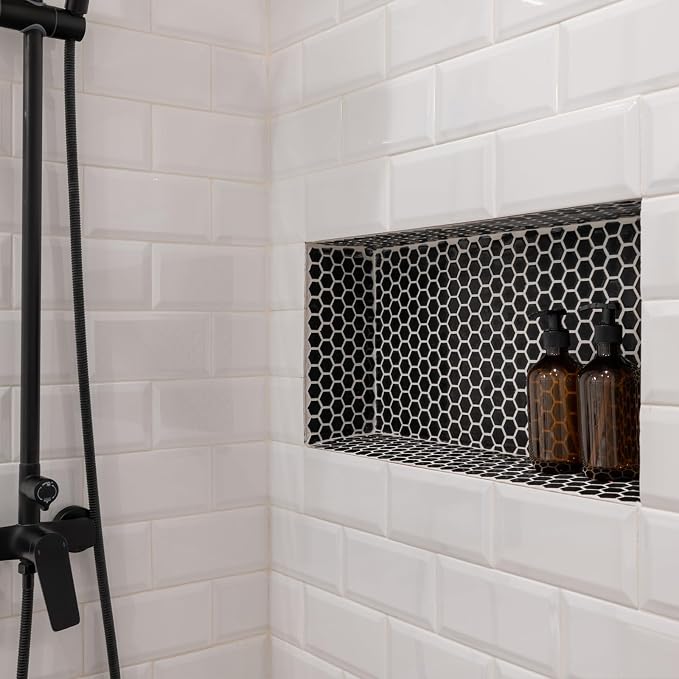 VEVOR Shower Niche, 16 x 20 x 4 inch Recessed Wall Niche with Movable Divider Shelf, Modern Soap & Shampoo Storage Organizer, Square Corners, Sealed Waterproof Design, Black for Bathroom Shower - Image 2