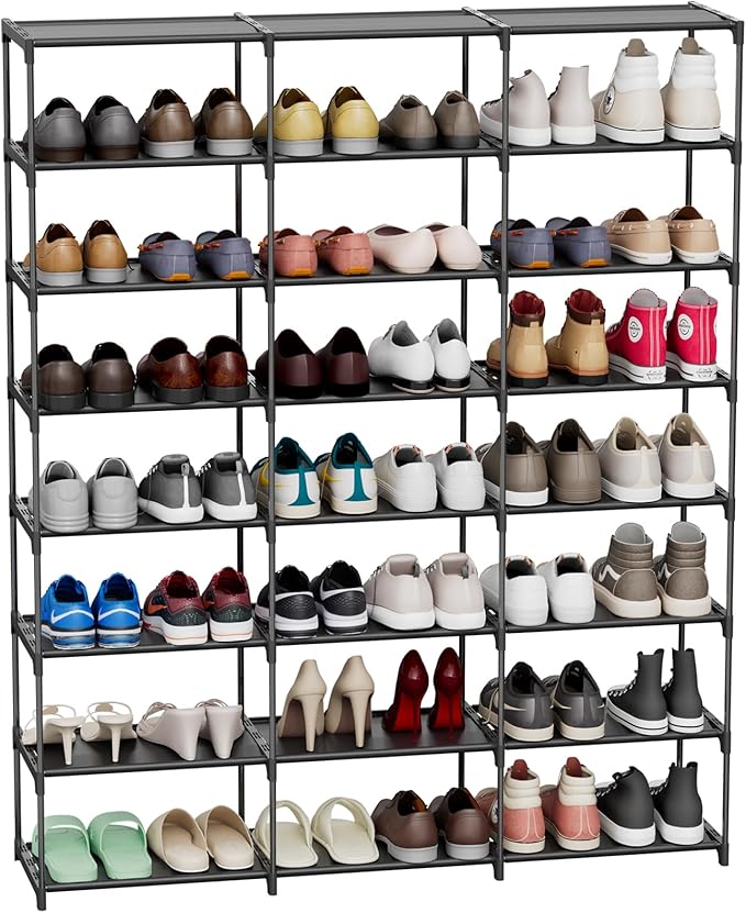 SMILHELTD Large Shoe Rack Shoe Storage Organizer for Entryway Heavy Duty Free Standing Shelves Space Saving for Sneakers Hallway Garage Organization (3 Row 8 Tier) - Image 3