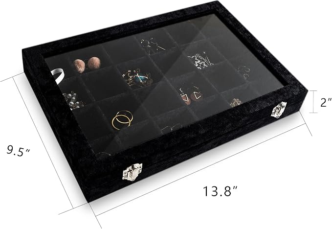 Frebeauty 24 Grid Earring Holder Organizer Tray, Jewelry Organizers and Storage for Drawer,Velvet Jewelry Display Storage for Earrings,Rings,Studs,10.5 x 6.5 x 1.2 Inches Gift for Women (Black) - Image 2