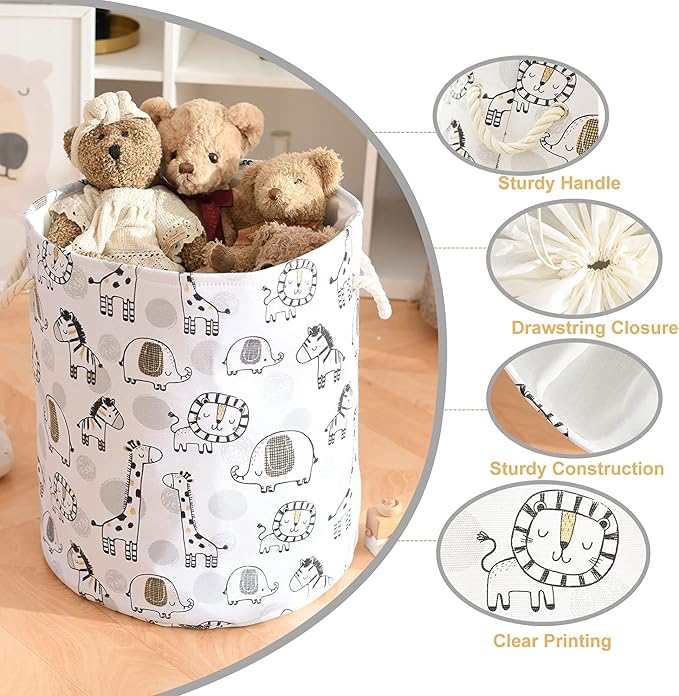 INough Kids Laundry Basket Extra Large Baby Hamper for Nursery, 58L Kids Baskets for Nursery Stuffed Animal Storage Basket, Canvas Clothes Hamper Toy Basket for Boys Foldable Laundry Hampers (Giraffe) - Image 9