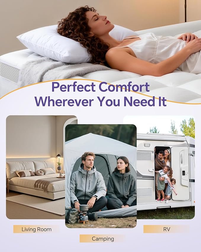 ChiXpace Dual Layer 5 Inch Memory Foam Mattress Topper Full - 3 Inch Pillow Top Mattress Pad and 2 Inch Gel Memory Foam, 7-Zone Egg Crate Full Size Mattress Topper (Cream)