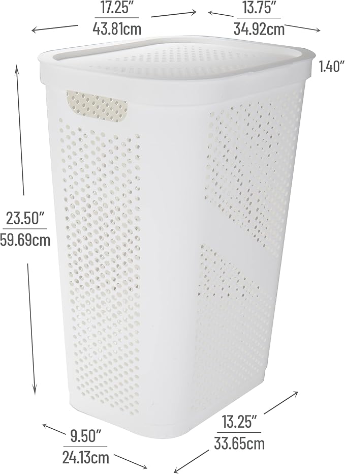Mind Reader 60L Slim Laundry Hamper, Clothes Basket, Lid, Ventilated, Plastic, Set of 2, White - Image 3