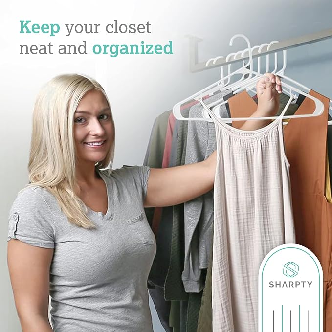 Sharpty Plastic Hangers Clothes Hangers for Clothing, Closet, Coats & Shirts - Durable, Thick, Tough & Space Saving - for Everyday Standard Use, Room Essentials & Basics - 20 Pack - White - Image 5