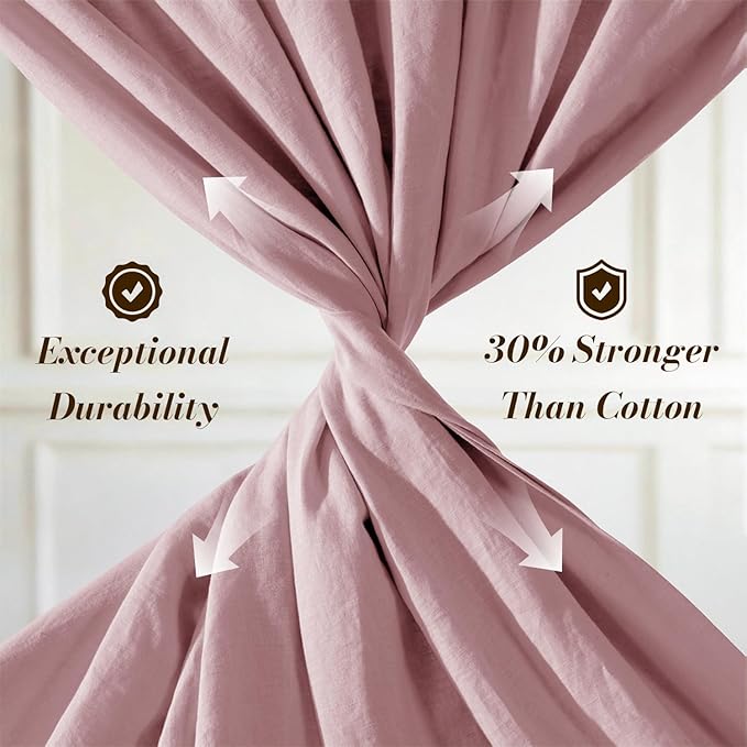 SONORO KATE 100% French Pure Linen Sheets, Breathable and Durable, Anti-Tear, Machine Washable, 16 Inch Deep Pocket - 4 Piece (Embroidery Purple, California King)