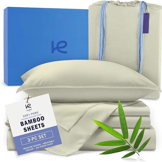 Kickoff Viscose Bamboo Sheets Twin Size 3-pc 100% Organic Bamboo Viscose Bed Cooling Sheets Twin Size Set Cool Bedding for hot Sleepers Sheet, Flat, Fitted, Pillowcase (Sage Green, T)