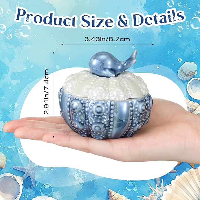 Kenning Ceramic Jewelry Box, Vintage Decorative Trinket Box with Lids Jewelry Gift Organizer for Earrings Rings (Whale) - Image 2