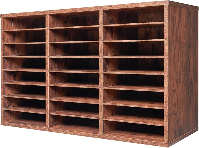 VEVOR Literature Organizer, 24 Compartments Office Mailbox with Removable Shelves, Wooden Mailbox Sorter Particle Board Office Home Classroom Storage, File Sorter for Documents, Papers, Dark Brown - Image 9