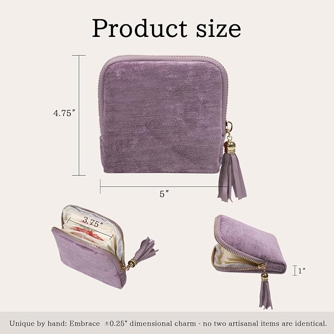 Stratalife Travel Jewelry Case - Portable Jewelry Organizer for Traveling Small Pouches for Bracelets Necklace Bangles Healing Crystal, Ring Storage with Zipper Gift for Women, Purple Tassel - Image 4