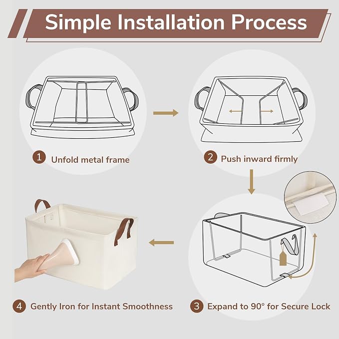 CHICVITA 4 Pack Large Storage Baskets for Shelves, Collapsible Closet Organizer Bins with Metal Frame, Fabric Storage Bins for Clothes Towels Organization, 16.8" x 11" x 9.8", Beige - Image 7