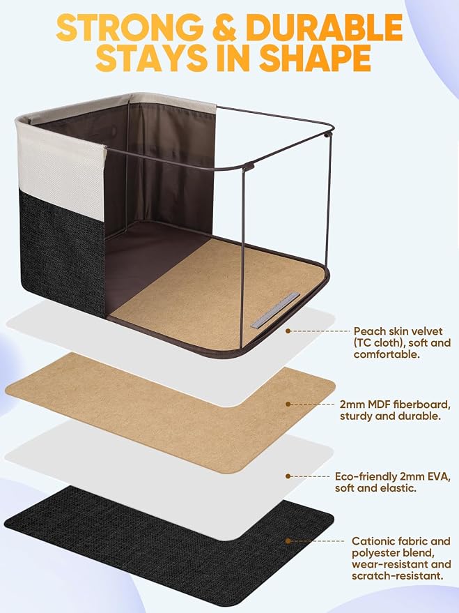 BALEINE 2 Pack Fabric Closet Storage Bins for Shelves, Linen Closet Organizers and Storage, Decorative Baskets for Organizing, Shelf, Clothes, Home, Office (Black, 12"x8"x8") - Image 3