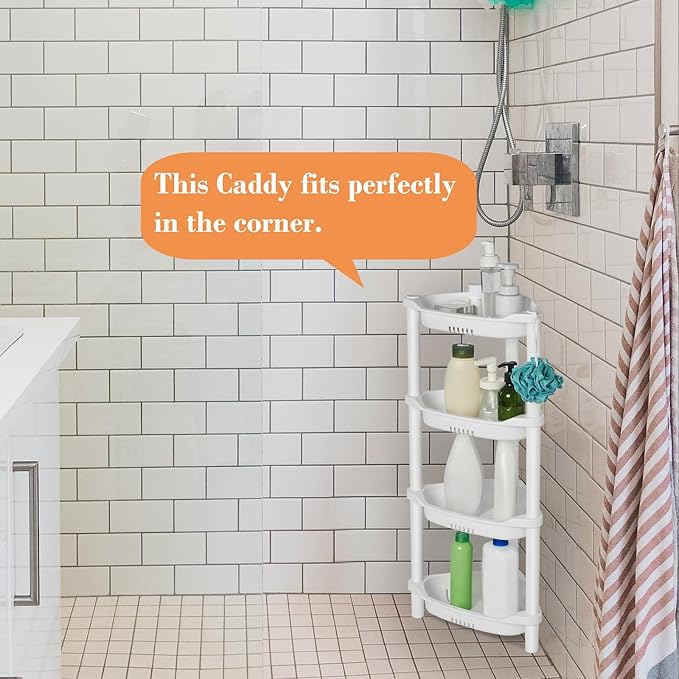 ELYKEN 4 Tier Shower Caddy Organizer Shelf Corner, 14.4 x 11.2 x 31.5 Inches, Rustproof, Plastic Shower Rack Stands for Inside Bathroom, Bathtub, Shower pan, White - Image 3