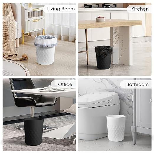 YGJT Small Trash Can, 3 Pack 1.8 Gallons Bathroom Trash Can, Slim Waste Basket, Round Garbage Can, Plastic Trash Bin for Kitchen, Dorm, Bedroom, Office, Living Room, Study, Compact Spaces(White W) - Image 2
