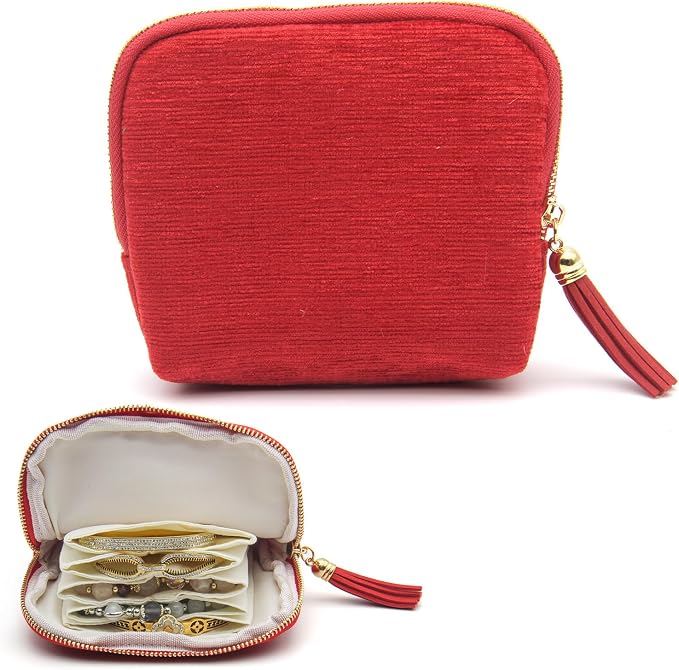 Small Travel Jewelry Case, Mini Jewelry Box, Purse Organizer Pouches for Travel and Everyday Jewelry Organizer Storage (Red) by Unknown