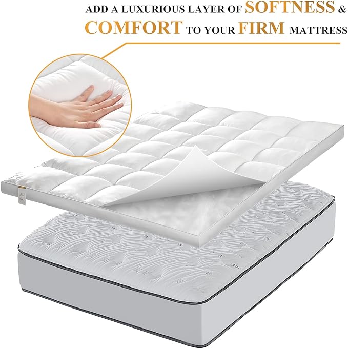 Extra Thick Fitted Mattress Topper - King Size | Soft & Cooling Pillow Top Mattress Pad & Protector | Bed Topper for Back Pain, Straps Stretch 6" to 22" Deep