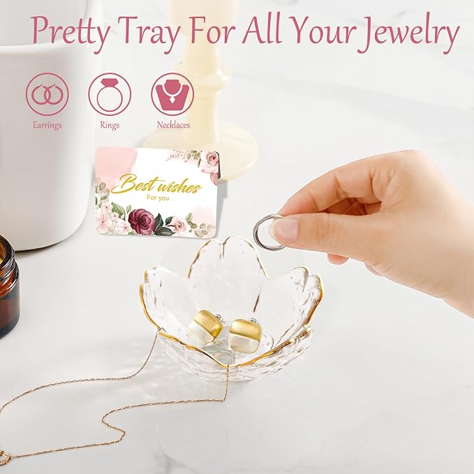 Birthday Gifts for Women Jewelry Dish Glass Ring Dish Holder Jewelry Tray Cute Vanity Organizer Room Decor Jewellery Tray Crystals Trinket Dish Nightstand Bedroom Decor Christmas Friendship Gifts - Image 7